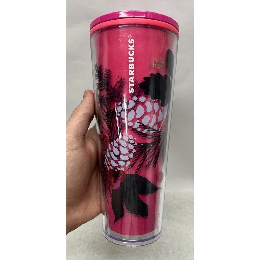 Starbucks 2021 Holiday Pine Berry Pink 24oz Tumbler Cup